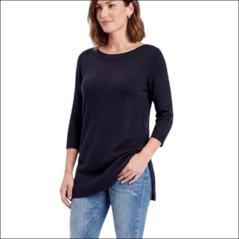 Cable & Gauge Black Knit 3/4 Sleeve Boatneck Tunic Sweater Size Medium